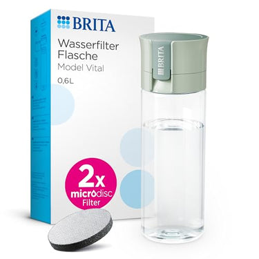 BRITA Wasserfilter Flasche Model Vital hellgrün (600ml) inkl 2 MicroDisc Filter – Praktische Trinkflasche mit Wasserfilter für unterwegs, filtert Chlor & Bakterien beim Trinken/spülmaschinengeeignet im Sale